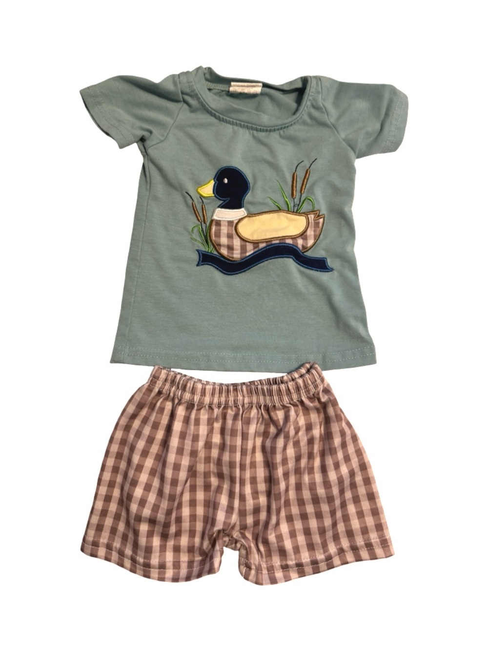 Boutique Baby Boy Duck & Gingham Matching Outfit Set Size 3-6 Months